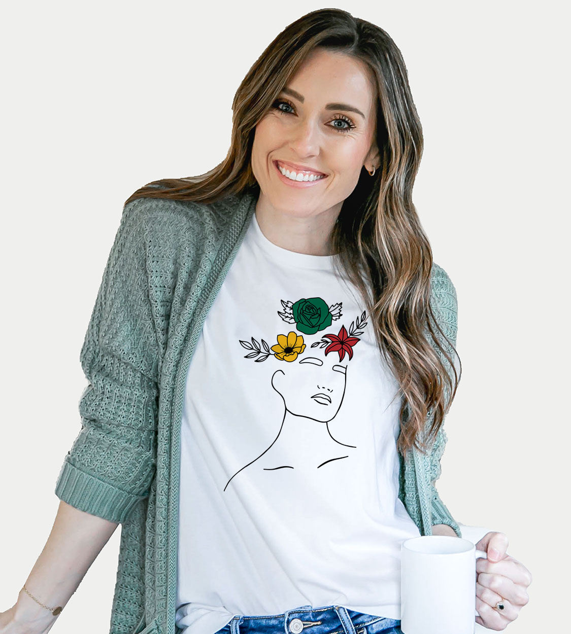 Marškinėliai „Moteris su trispalvėm gėlėm“