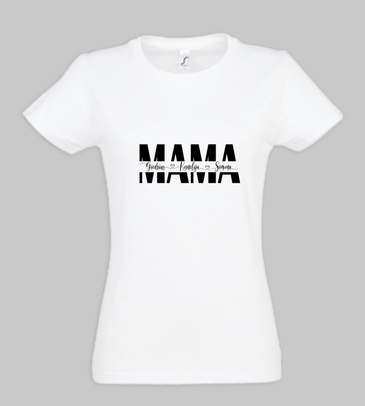 Moteriški marškinėliai „Mama“ juodos raidės