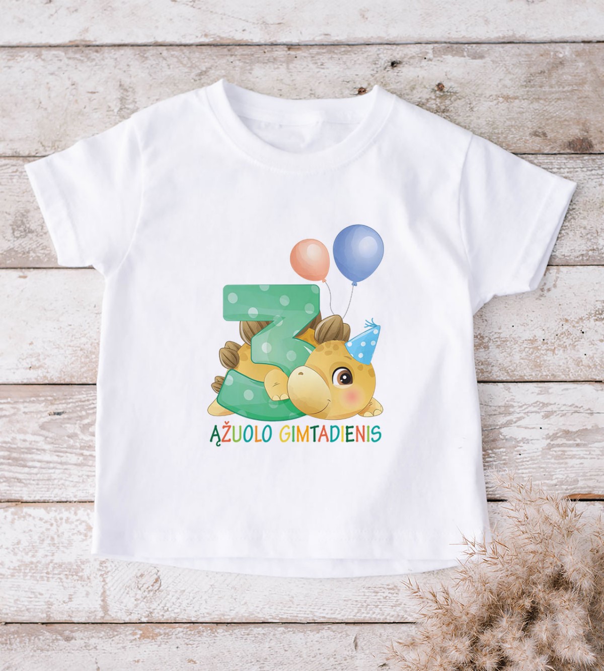 Trečio gimtadienio marškinėliai „Dinozauras“