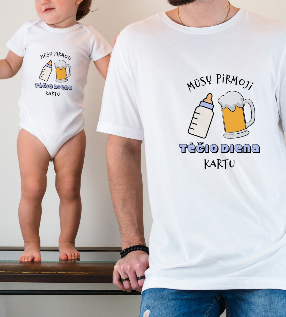 Marškinėliai tėčiui ir vaikui „Pirmoji tėčio diena kartu“