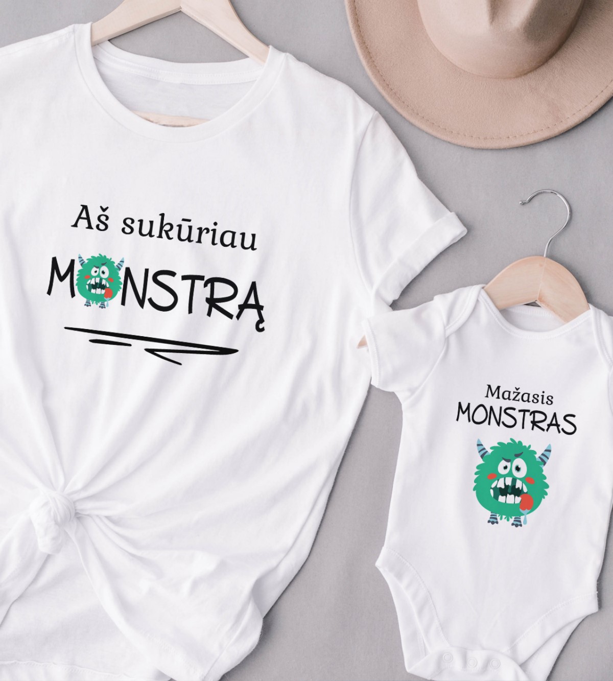 Derantys marškinėliai tėčiui ir vaikui „Monstras“