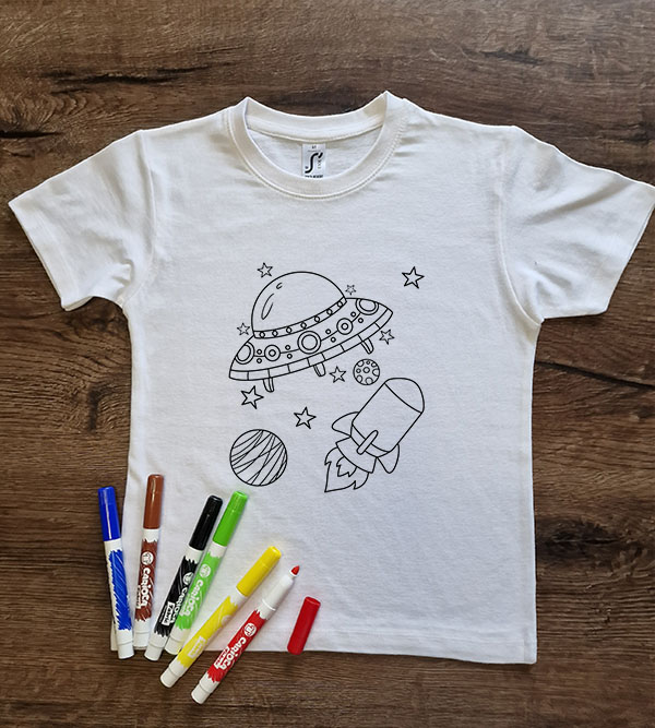 Marškinėliai spalvinimui „Kosmosas“