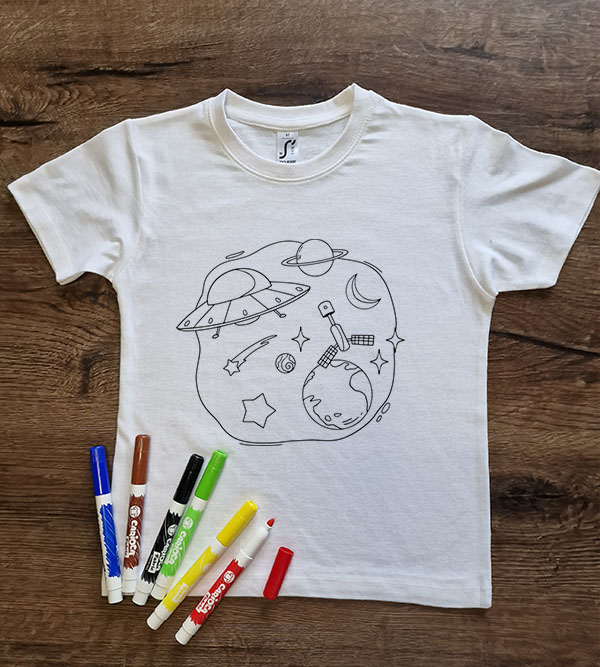 Marškinėliai spalvinimui „Planetos“