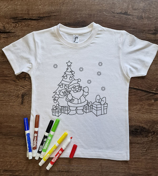Marškinėliai spalvinimui „Kalėdų senelis“