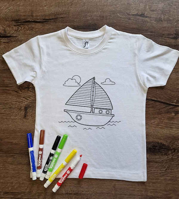 Marškinėliai spalvinimui „Laivas“