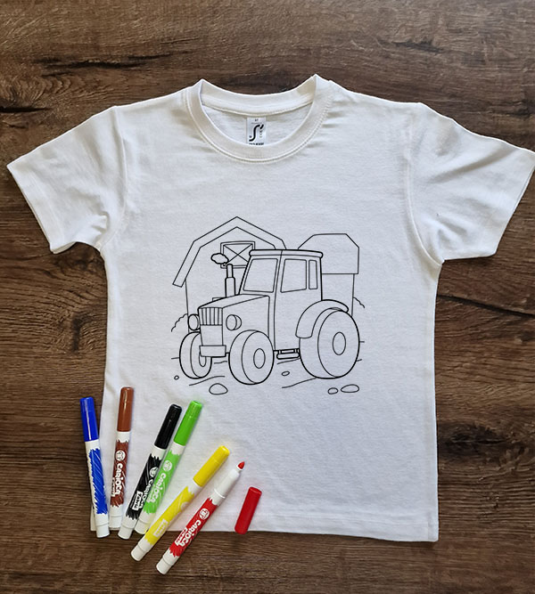 Marškinėliai spalvinimui „Traktorius“