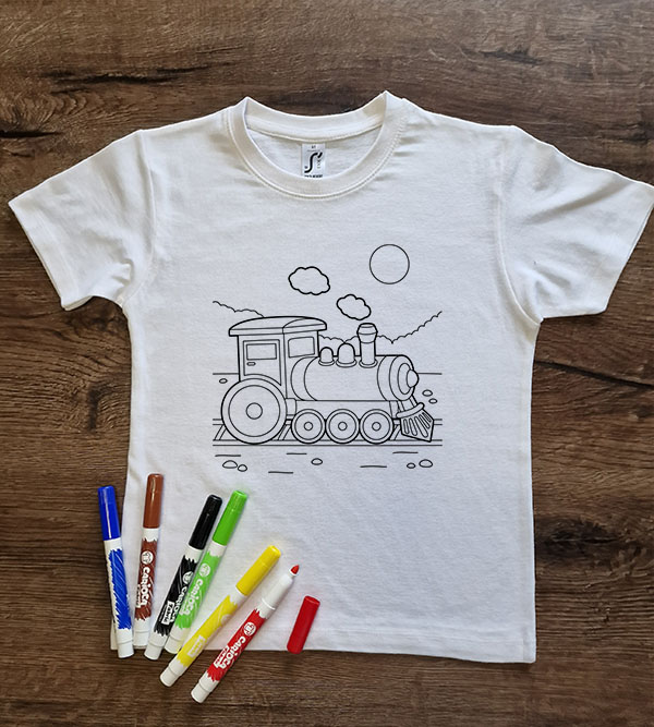 Marškinėliai spalvinimui „Traukinys“