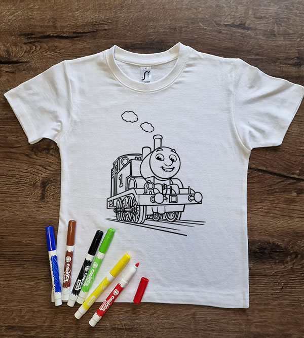Marškinėliai spalvinimui „Traukinukas Tomas“